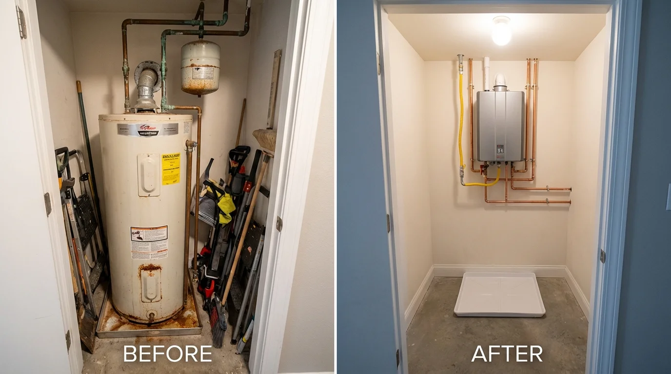 Tank water heater versus wall-mounted tankless unit comparison for Boardman, OR homeowners