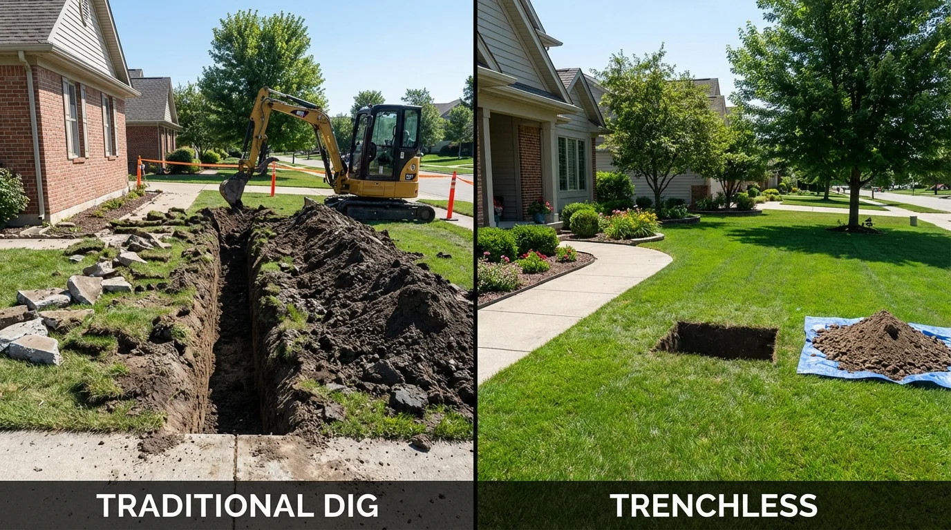 Trenchless sewer repair with minimal yard damage versus traditional excavation in Boardman, OR